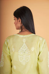 Arsh Handcrafted Parrot Green Pure Cotton Kurti