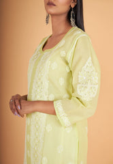 Arsh Handcrafted Parrot Green Pure Cotton Kurti