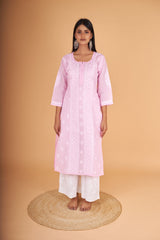 Arsh Handcrafted Baby Pink Pure Cotton Kurti