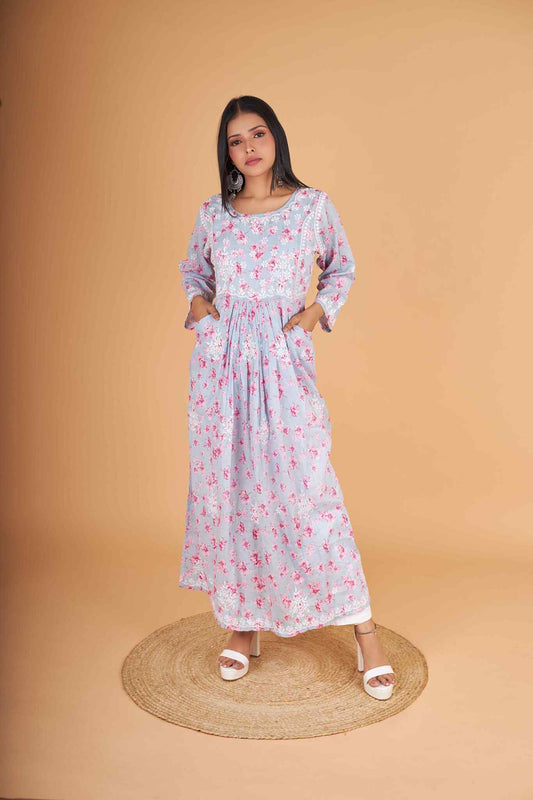 Arsh Handcrafted MulMul Cotton Printed Gown Dress