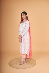 Arsh Handcrafted MulMul Cotton 3pc Kurti, Pant and Dupatta Chikankari Set