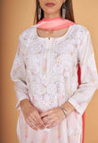 Arsh Handcrafted MulMul Cotton 3pc Kurti, Pant and Dupatta Chikankari Set