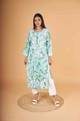 Arsh Handcrafted MulMul Cotton Printed Chikankari Kurti