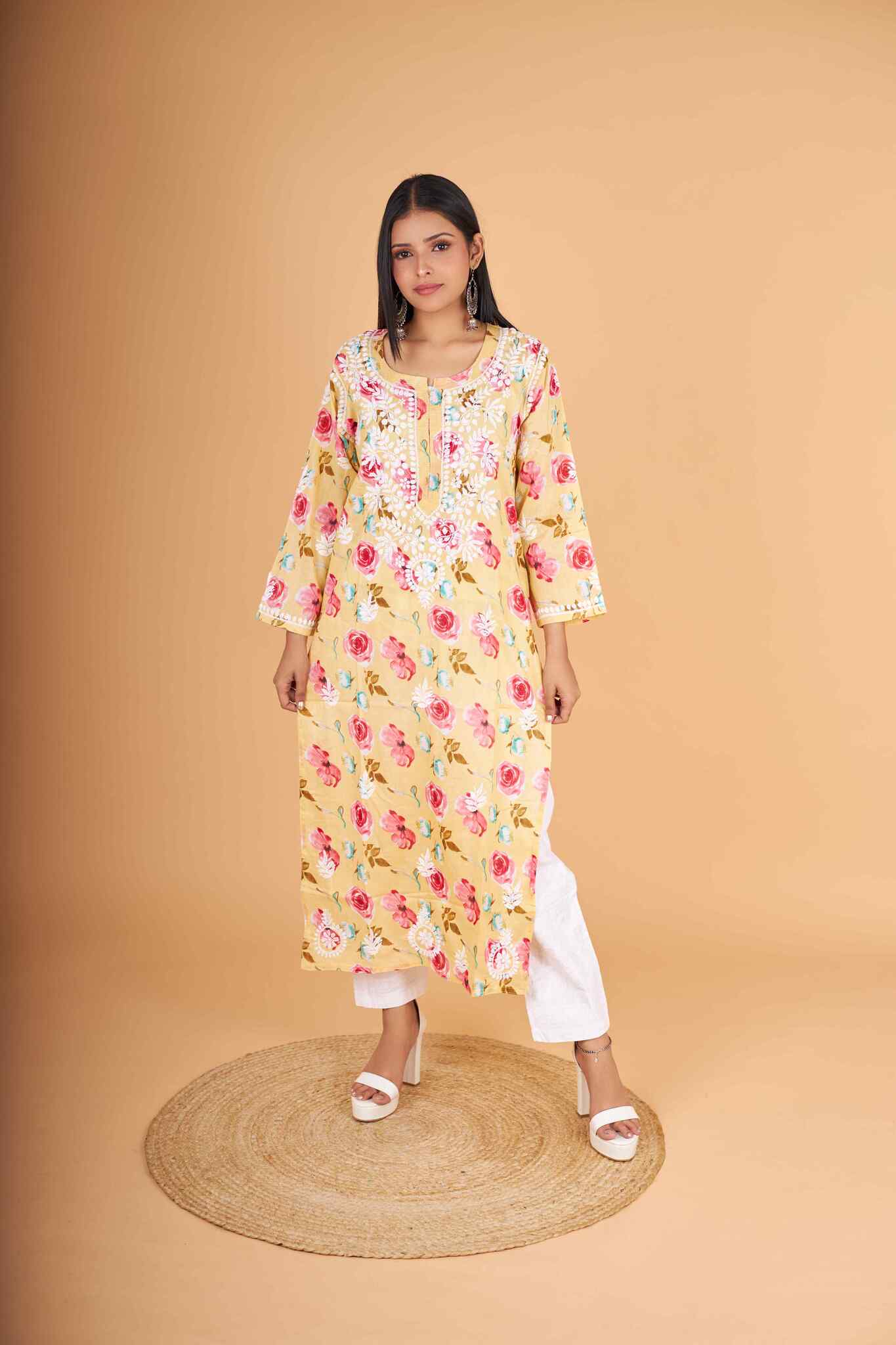 Arsh Handcrafted MulMul Cotton Printed Chikankari Kurti