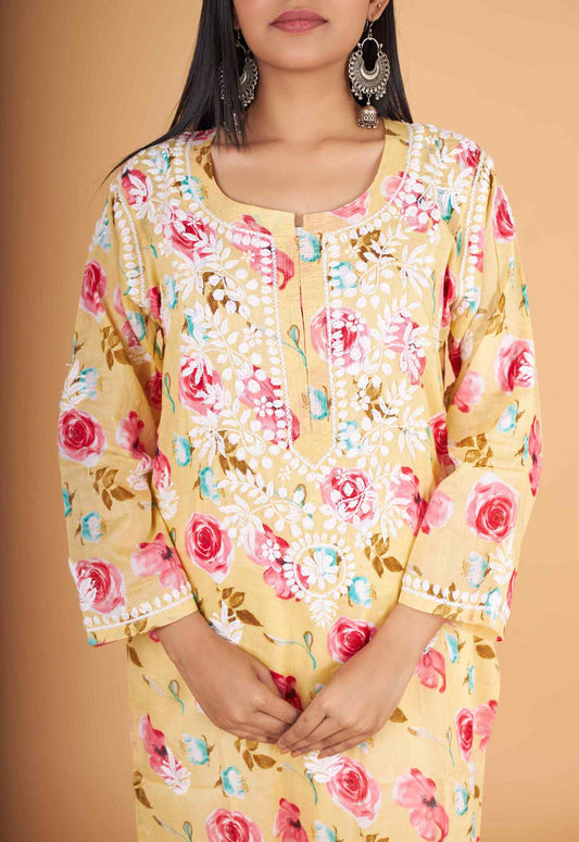 Arsh Handcrafted MulMul Cotton Printed Chikankari Kurti