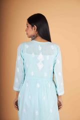 Arsh Handcrafted Sea Green Modal Chikankari Front Pocket Gown Dress