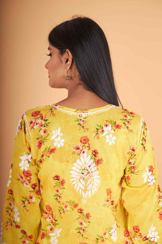 Arsh Handcrafted MulMul Cotton Printed Chikankari Kurti