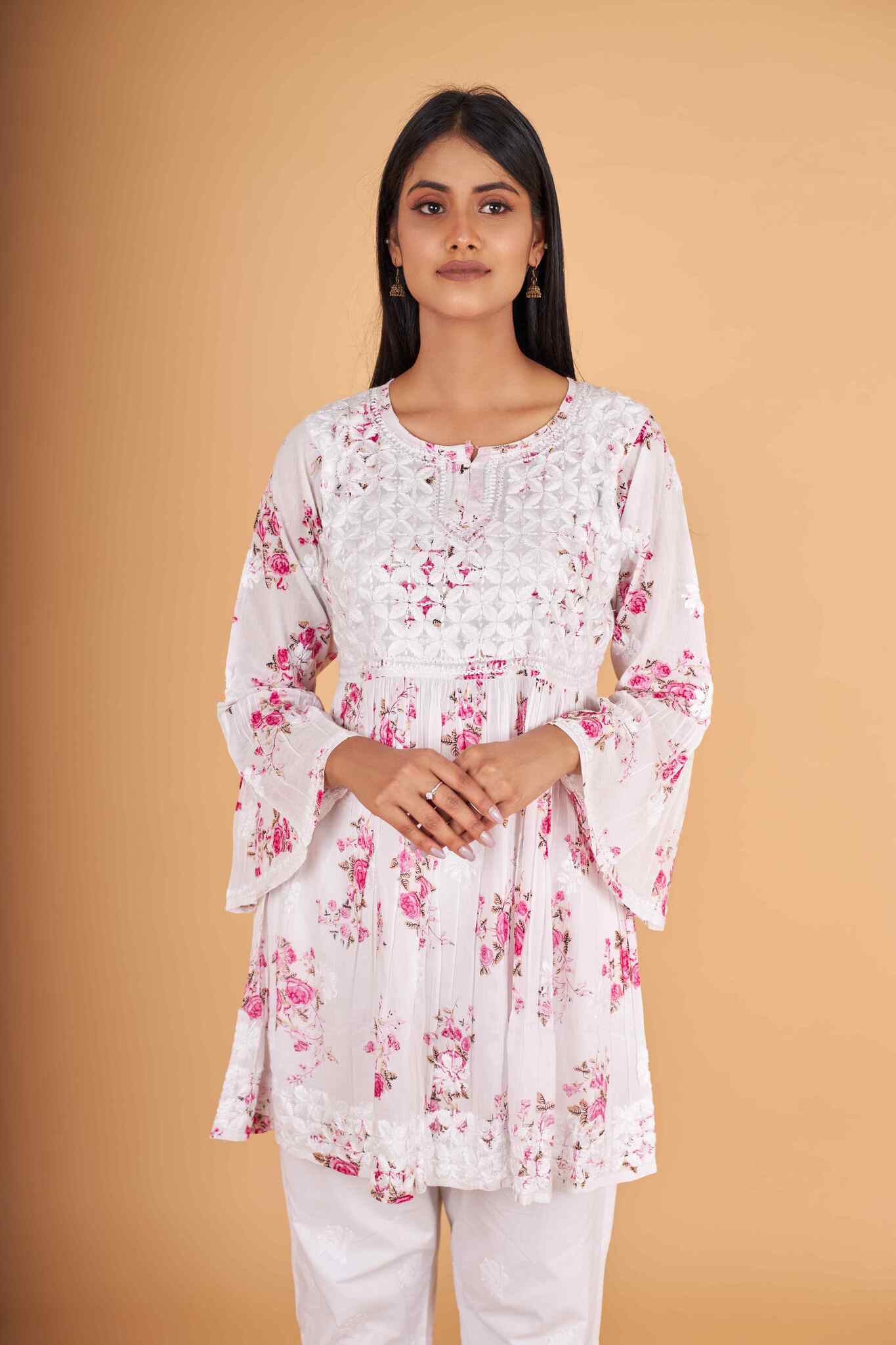 Arsh Handcrafted MulMul Cotton Printed Chikankari Frock Pattern Top