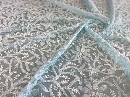 Arsh Handcrafted Semi Georgette Chikankari Sky Blue Dupatta