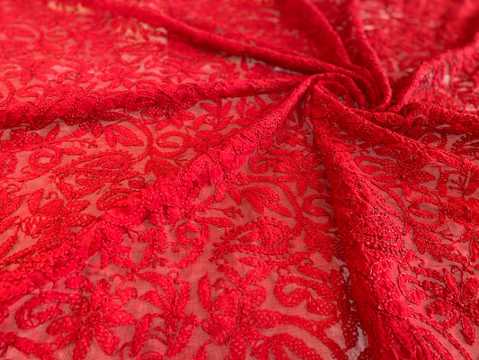 Arsh Handcrafted Semi Georgette Chikankari Red Dupatta