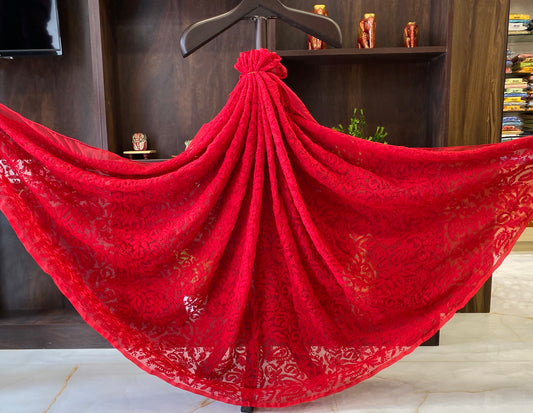Arsh Handcrafted Semi Georgette Chikankari Red Dupatta