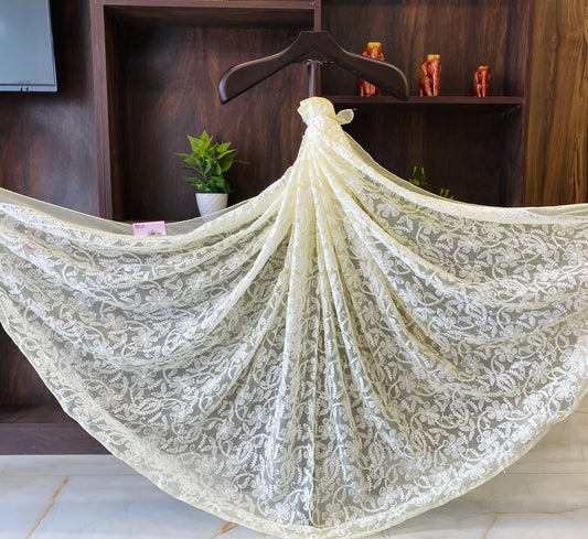 Arsh Handcrafted Semi Georgette Chikankari Cream Dupatta