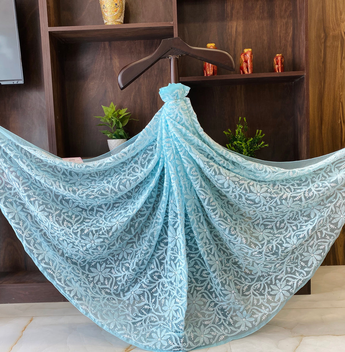 Arsh Handcrafted Semi Georgette Chikankari Sky Blue Dupatta