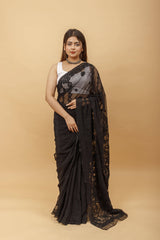 Arsh Handcrafted Semi Georgette Heavy Chikan Emrboidered Saree