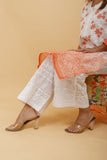 Arsh Handcrafted White and Orange Pure Cotton Chikankari Kairi Printed Kurti