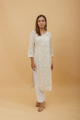 Arsh Handcrafted Tissue Chanderi Chikankari Kurti