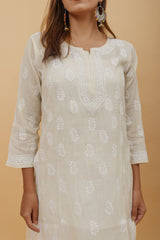 Arsh Handcrafted Tissue Chanderi Chikankari Kurti