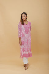 Arsh Handcrafted Onion Pink Semi Georgette Chikan Kurti