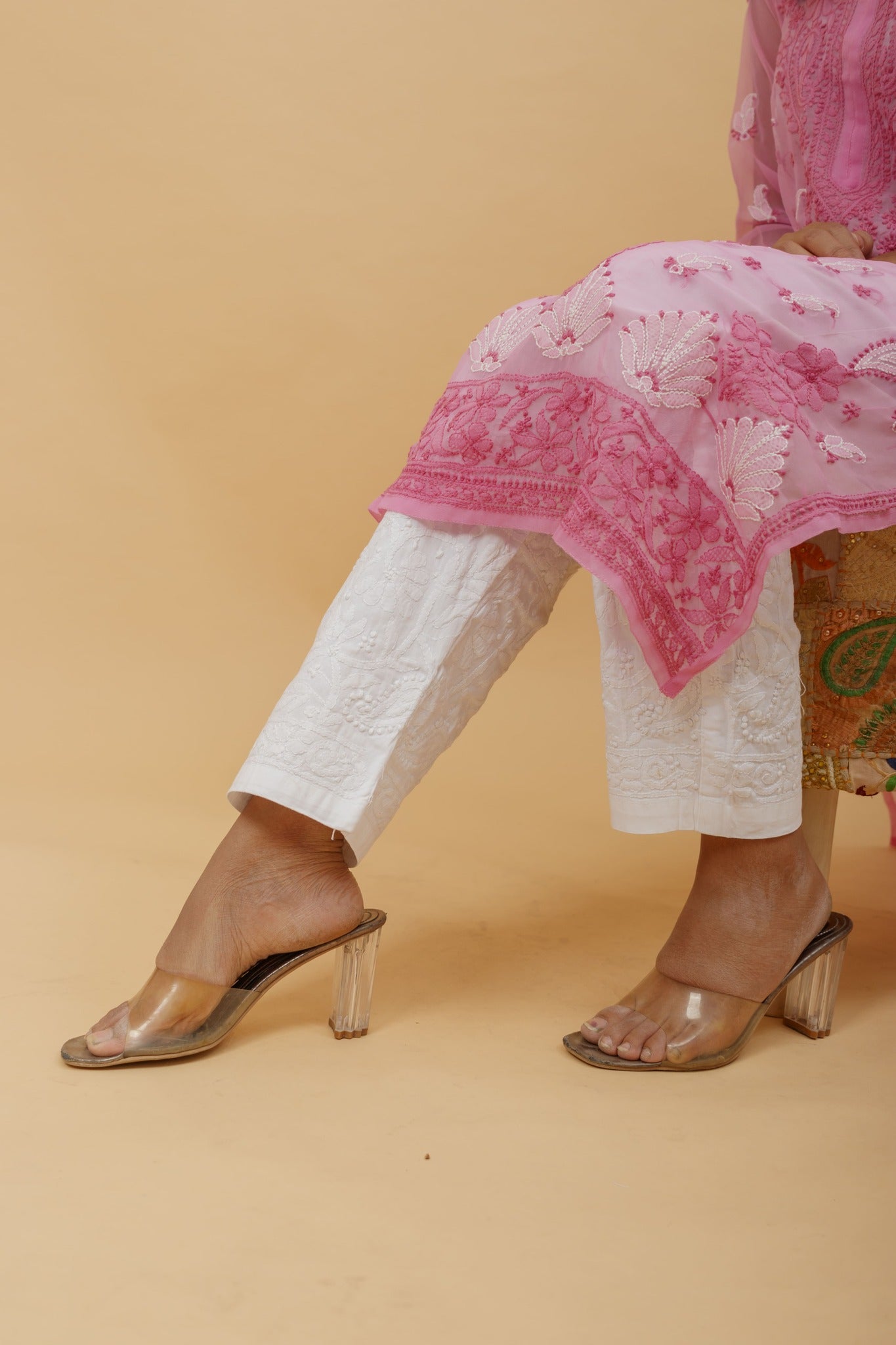 Arsh Handcrafted White Cotton Jaal Chikankari Pant