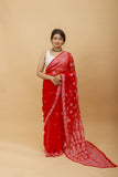 Arsh Handcrafted Semi Georgette Heavy Palla Chikan Embroidered Saree