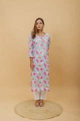 Arsh Handcrafted MulMul Cotton Printed Chikankari Kurti