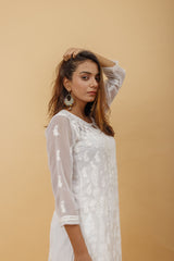 Arsh Handcrafted White Semi Georgette Chikan Kurti