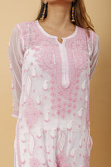 Arsh Handcrafted Pink Semi Georgette Chikan Kurti