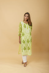 Arsh Handcrafted Green Semi Georgette Chikan Kurti