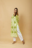 Arsh Handcrafted Green Semi Georgette Chikan Kurti