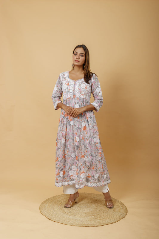 Arsh Handcrafted Pure MulMul Cotton Printed Gown Dress