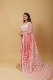 Arsh Handcrafted Semi Georgette Heavy Palla Chikan Embroidered Saree