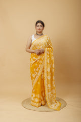 Arsh Handcrafted Semi Georgette Palla Chadi All Over Chikan Embroidered Saree