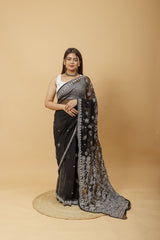 Arsh Handcrafted Semi Georgette Heavy Palla Chikan Embroidered Saree