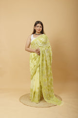 Arsh Handcrafted Semi Georgette Palla Chadi All Over Chikan Embroidered Saree