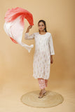 Arsh Handcrafted MulMul Cotton 3pc Kurti, Pant and Dupatta Chikankari Set