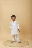 Arsh Handcrafted Boys White Kurta Pajama Chikankari Set