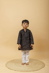 Arsh Handcrafted Boys Kurta Pajama Chikankari Set in Black Colour