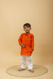 Arsh Handcrafted Boys Kurta Pajama Chikankari Set in Orange colour