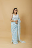 Arsh Handcrafted Semi Georgette Palla Chadi All Over Chikan Embroidered Saree