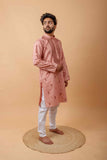 Arsh Handcrafted Peach Gala Booti Pure Cotton Men's Kurta