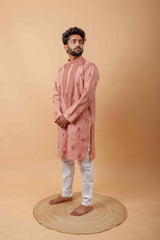 Arsh Handcrafted Peach Gala Booti Pure Cotton Men's Kurta