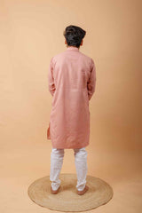 Arsh Handcrafted Peach Gala Booti Pure Cotton Men's Kurta