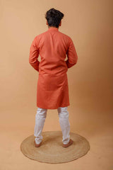 Arsh Handcrafted Orange Gala Booti Pure Cotton Men's Kurta