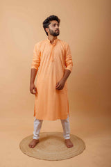 Arsh Peach All Over Embroidered With Sequins Men's Kurta