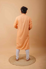 Arsh Peach All Over Embroidered With Sequins Men's Kurta