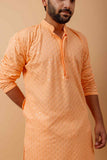 Arsh Peach All Over Embroidered With Sequins Men's Kurta