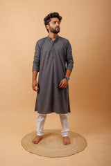 Arsh Steel Grey All Over Embroidered With Sequins Men's Kurta