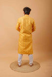 Arsh Golden Yellow All Over Embroidered With Mirror Work Men's Kurta