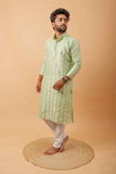 Arsh Mint Green All Over Embroidered With Mirror Work Men's Kurta