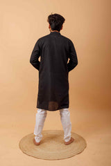 Arsh Handcrafted Black Gala Booti Pure Cotton Men's Kurta